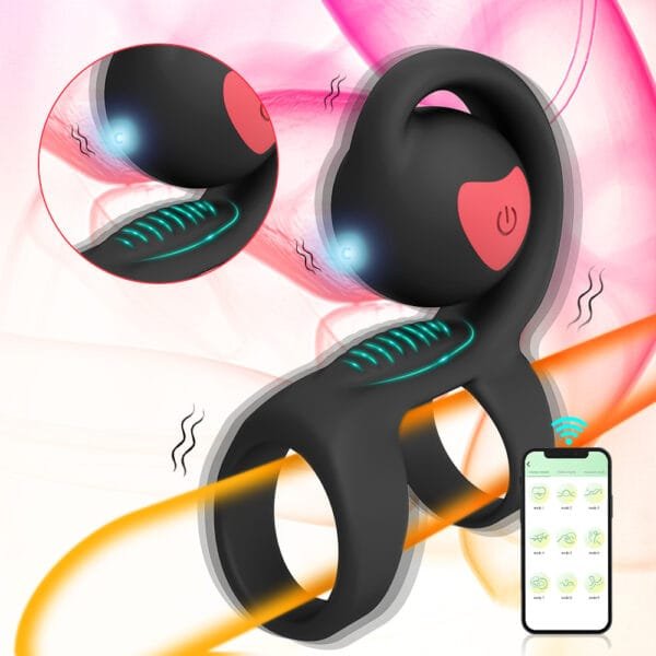 DS K0016 Dual Ring Vibrating Penis Ring with App Control – 9 Modes IPX7 Waterproof2