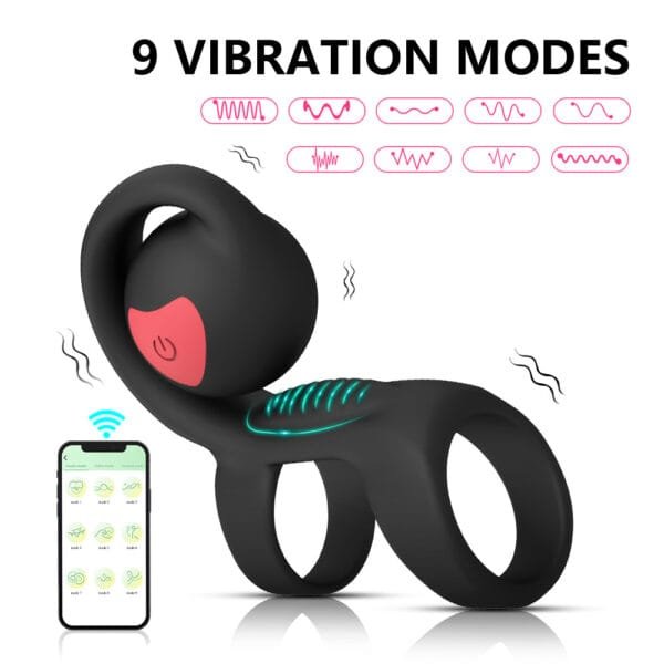 DS K0016 Dual Ring Vibrating Penis Ring with App Control – 9 Modes IPX7 Waterproof3